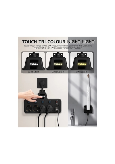 Termal Akım Korumalı 4 Lü Duvar Tipi Priz 2x Usb 2x Type-c Çıkışlı Grup Priz Çoğaltıcı Siyah 2500w 0-2