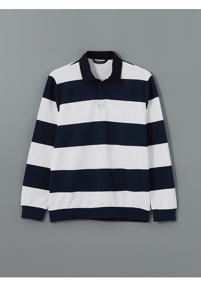 Lcwaıkıkı Basic Lacivert Polo Yaka Uzun Kollu Çizgili Erkek Sweatshirt
