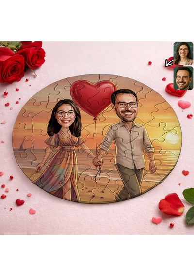Bk Gift Kişiye Özel Sevgili Karikatürlü Yuvarlak Puzzle 20x20cm -4, Sevgililer Günü Hediyesi, Sevgiliye Hediye Kobitmeyencom36157 Bk Gift