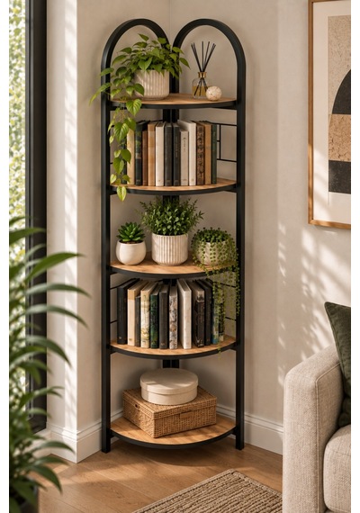 Sulorahome Metal Köşe Kitaplığı Ve Saksılık 5 Katlı Atlantik Çam Desenli Antrasit - Atlantik Çam Sulorahome Metal Köşe Kitaplığı Ve Saksılık 5 Katlı Atlantik Çam Desenli Antrasit - Atlantik Çam