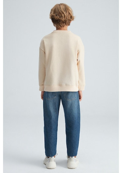 Grimelange REMCO Erkek Çocuk Nakışlı Yuvarlak Yaka Krem Sweatshirt