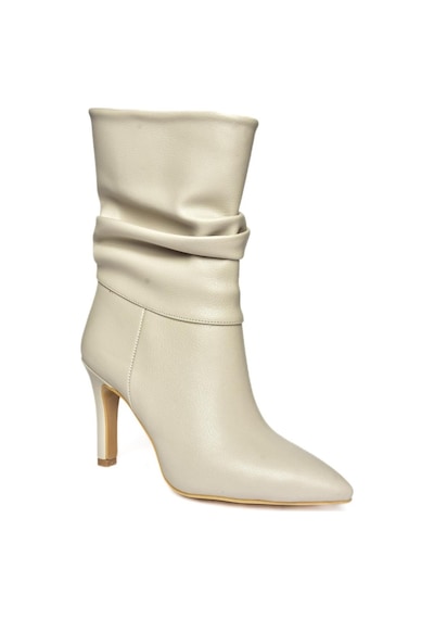 Fox Shoes R404020309 Bej İnce Topuklu Büzgülü Kadın Bot Bej