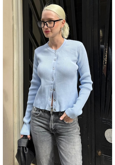 Madmext Bebe Mavisi Çıt Kapamalı Triko Kadın Hırka Mg2579 Bebe Mavisi