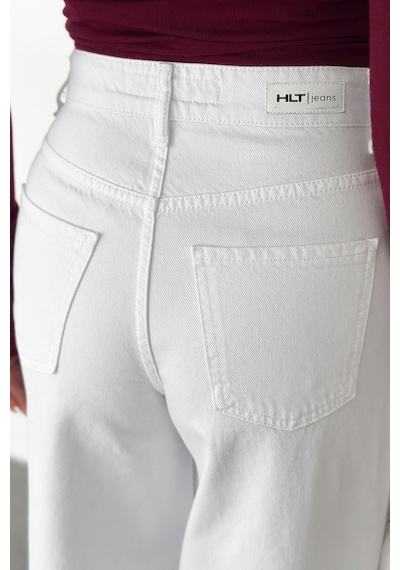 HLT Jeans Beyaz Kadın Wide Leg Jean %100 Pamuklu Yüksek Bel Palazzo Kot Pantolon Angel-2058