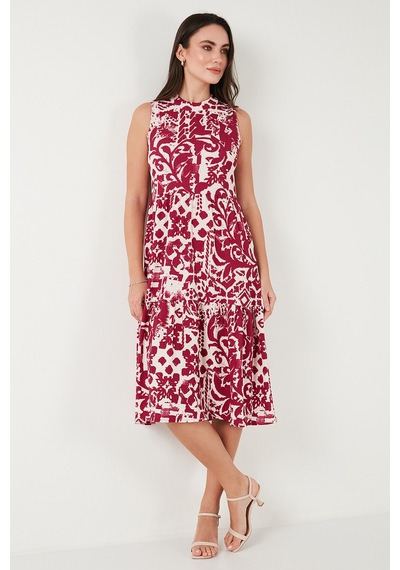 Lela Desenli Regular Fit Kolsuz Bayan Elbise 5865731 Mürdüm