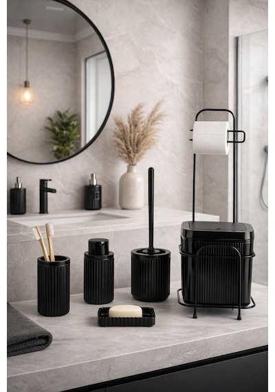 6lı Click Kapaklı Standlı Siyah Banyo Çöp Kovası Modern Ve Şık Tasarım Dc-6805 Siyah