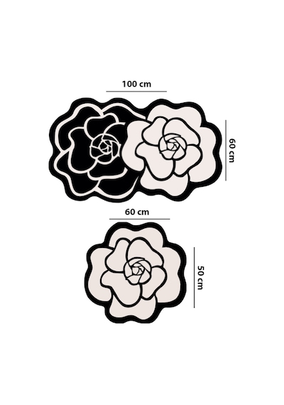 Bungari Rose 60x100 50x60 Kaydırmaz Tabanlı 2'li Banyo Paspas Seti Takımı Siyah
