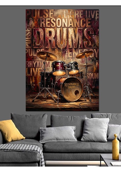 Drums Resonance Müzik Motivasyon Yazısı Dekoratif Kanvas - Mdf Ahşap Tablo