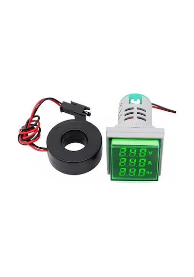 Dijital Voltmetre /ampermetre / Hertz Metre 22mm Kare Yeşil 20-500v/0-100a/0-99hz