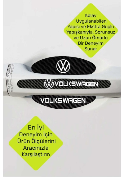 Karbon Desenli Volkswagen Yazılı Kapı İçi Kolları Çizilmelere Karşı Koruma Folyo Seti - Şık Dekoratif Tasarım