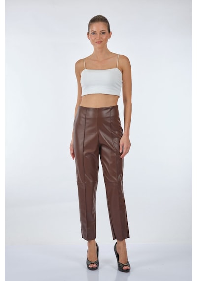 Ysatis Minimalist Deri Crop Pantolon - Yüksek Bel, Şık, Günlük & Gece Siyah