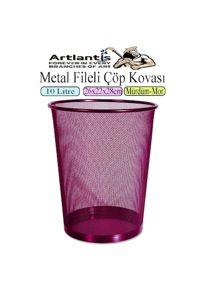 Renkli Çöp Kovası Paslanmaz Çelik Fileli 1 Adet Ofis Büro Okul Çöp Kovası Metal Delikli Kolay Kullanım Mor