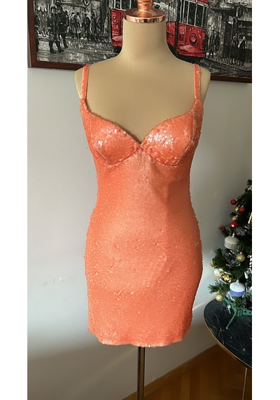 Chica Rosa Fashion Somon Pullu Mini Elbise