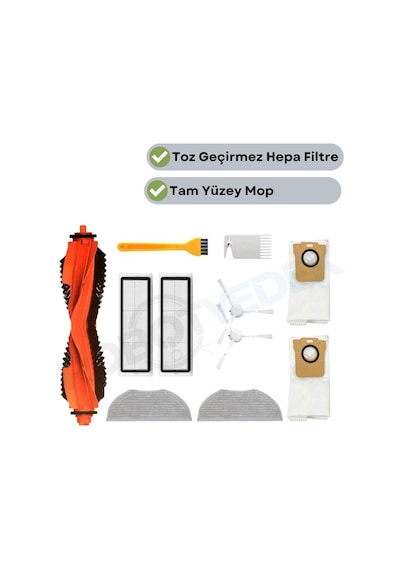 Xiaomi H40 Uyumlu Yedek Fırça Hepa Filtre Mop Toz Torba Seti-11 Parça