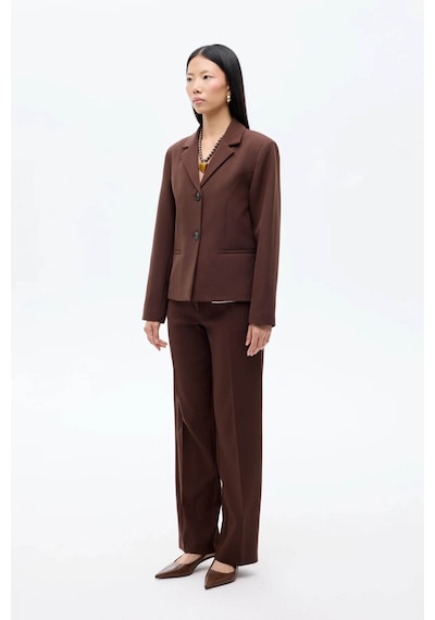 Quzu Çift Düğmeli Dikiş Detaylı Kahverengi Kadın Blazer Ceket Ckt00882 Kahverengi