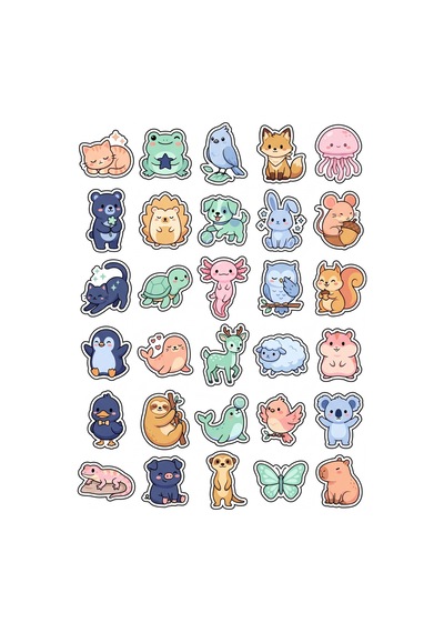 Sevimli Hayvanlar Pastel Sticker Seti 150 Adet - 5'li Mega Paket No40 - Laptop Defter Ajanda Çok Renkli