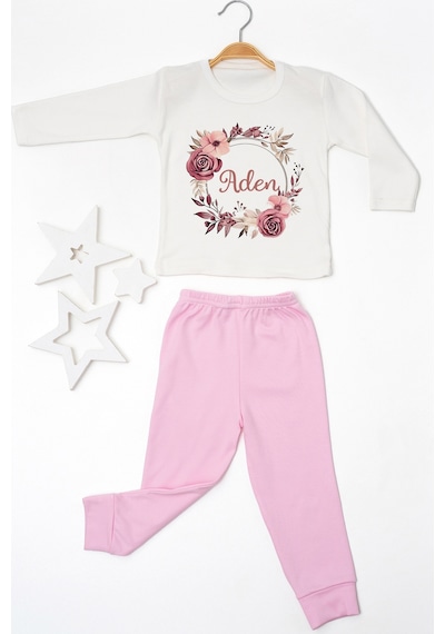 Pia Baby İsme Özel Kız Çocuk Pijama Takımı %100 Pamuk Penye İsim Baskılı Kişiye Özel Çocuk Pijaması 10066p14pi Krem
