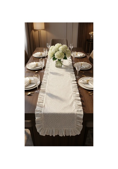 %100 Pamuk Özel Desenli Fırfırlı Runner 40x110 Beyaz - 900627415 Beyaz