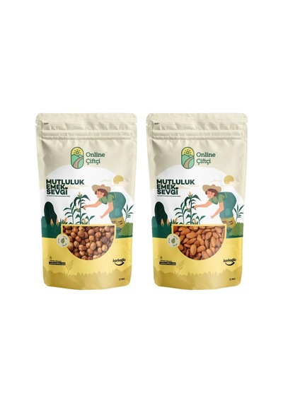Onlineçiftçi Çiğ Girsun Fındık 1kg + Çiğ Yerli Badem 1kg