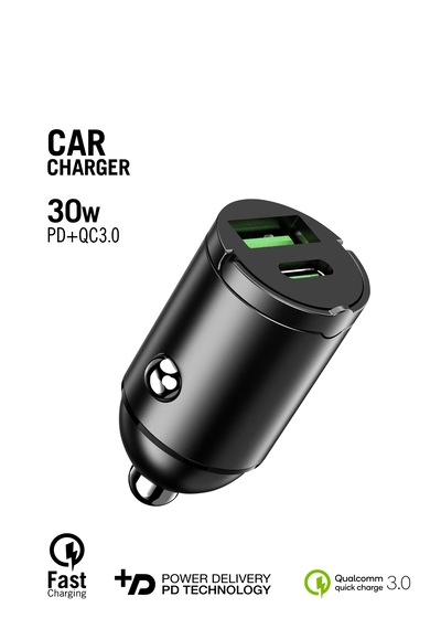 30w Pd + Qc 3.0 Hızlı Araç Şarjı Siyah -