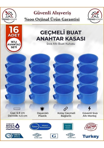 Trendhomm Anahtar Kasası - Geçmeli Halojen Free Alev Yaymayan Kasa - 16 Adet