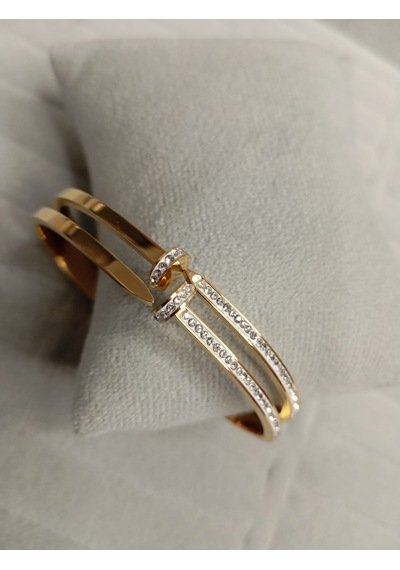Zirkon Taşlı Çivi Model Gold Renk Kelepçe Bileklik Gold
