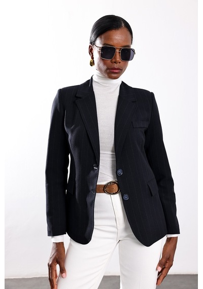 5in1Canpolat Lacivert Çizgili Blazer Ceket 17285