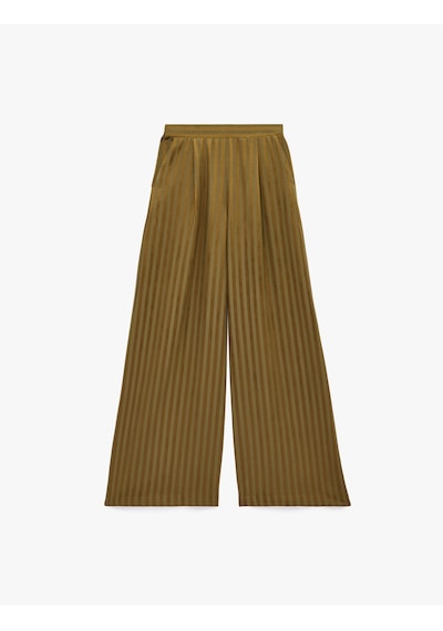 Koton Beli Lastikli Cepli Yüksek Bel Çizgili Geniş Paça Saten Pantolon Haki Çizgili 6sak40293uw Koton Beli Lastikli Cepli Yüksek Bel Çizgili Geniş Paça Saten Pantolon Haki Çizgili 6sak40293uw