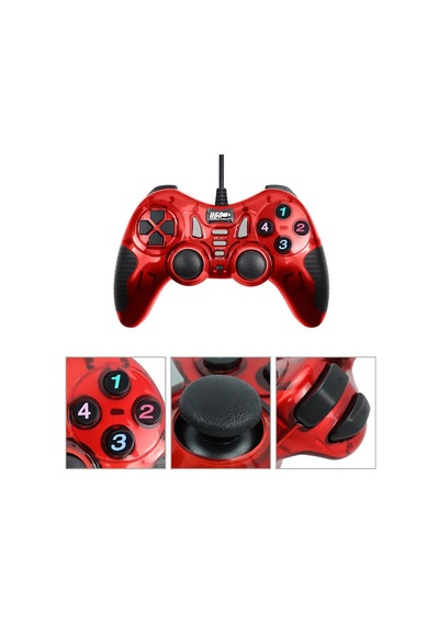 Double Shock 12 Fonksiyon Tuşu Usb Bilgisayar Kablolu Oyun Kolu Kırmızı