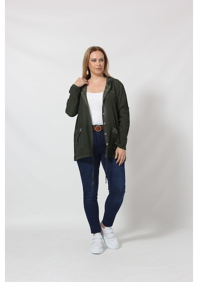 Moda Berray B027h Cebi Pullu Kapüşonlu Gömlek Haki 001