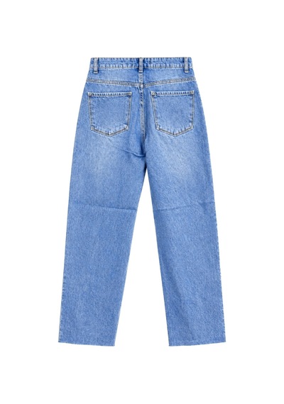 Vadon 1056 Kadın Yüksek Bel Pis Paça Wide Leg Jean Pantolon Mavi