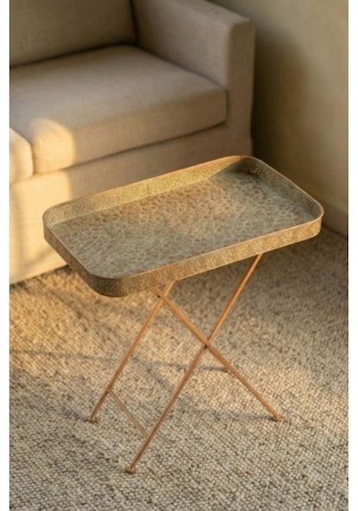8835 Metal Ayaklı Sehpa 60x60x37,5 Cm Gold