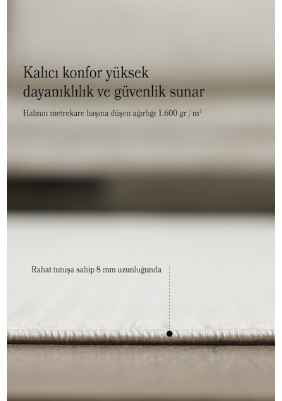Modern Tasarımlı Salon Mutfak Koridor Halısı Düz Saçaklı Krem Renkli Krem
