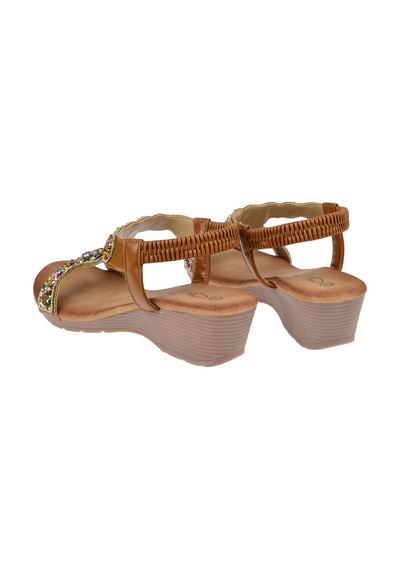 Guja Taş Detaylı 5cm Dolgu Tabanlı Kadın Sandalet Gj-26y226 Camel