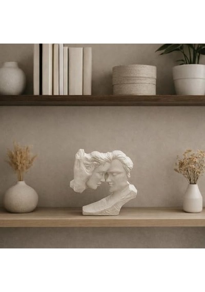 Minimalist Aşıklar Heykeli Beyaz Modern Dekoratif Çift Biblosu, Taş Tozu El Yapımı Diğer