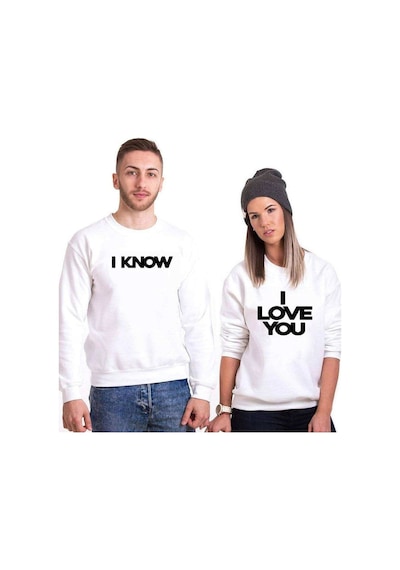Tshirthane I Love You I Know Sevgili Kombinleri Unisex Sweatshirt (528217658) Kırık Beyaz