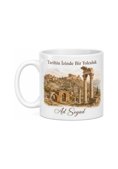Bergama Antik Şehri İzmir Hatırası Çay Kupası Porselen Hediye Bardak Beyaz / Çok Renkli