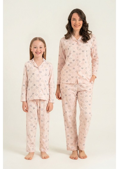 Rolypoly Anne Kız Hearts Pembe Gömlek Pijama Takımı Rp3903-a-v1 Rp3903-a-v1