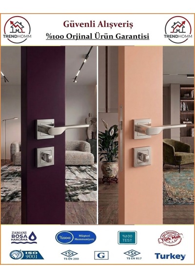 Trendhomm Sedir Rozetli İç Kapı Kolu - Nikel Saten - Wc Banyo