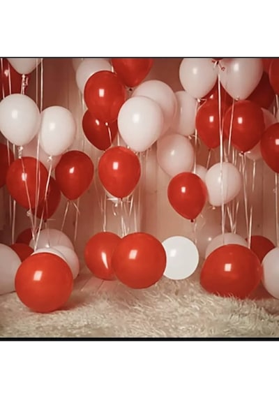 100 Adet Kırmızı-beyaz Balon Seti Ve Balon Balon Zinciri
