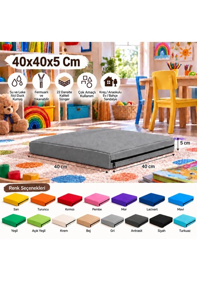 40x40x5 Cm Kare Minder - Sandalye Minderi - Kreş Anaokulu Oyun Aktivite Minderi - Bahçe Dekor Minderi Gri