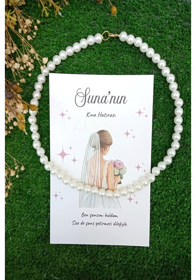 15 Adet İnci Kolye - 45 Cm - Kına Hediyesi - Nikah Hediye - Beyaz