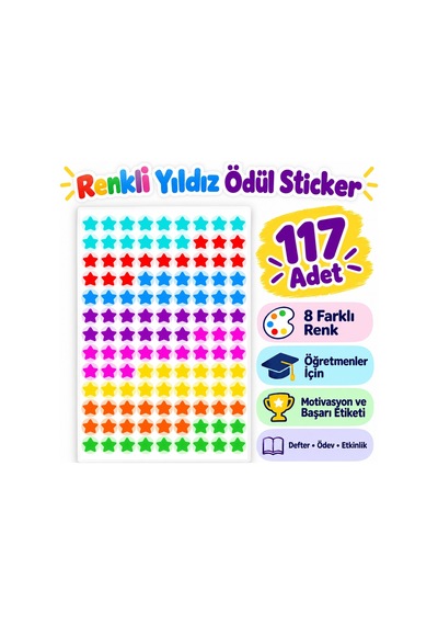 117'li Renkli Yıldız Sticker Öğretmen Ödül Ve Motivasyon Etiketi Yuvarlak Çıkartma Çok Renkli
