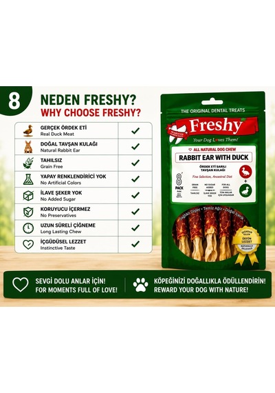 Freshy Rabbit Ear Whit Duck Ördek Eti Kaplı Tavşan Kulağı 100 Gr 8'li