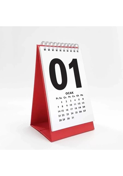 Rakam Serisi 2027 Masa Takvimi - Dikey Kırmızı Beyaz