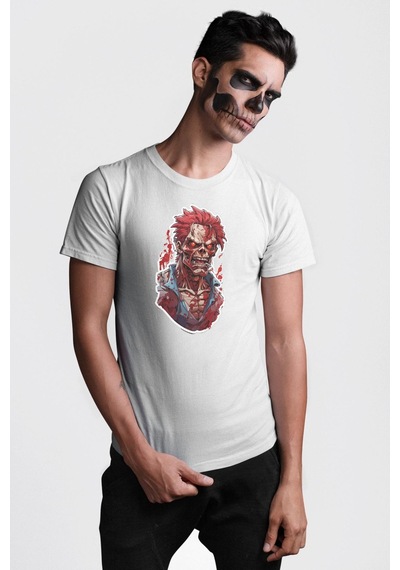 Zombi Kırmızı The Walking Dead Unisex Unisex Beyaz Organik Baskılı T-shirt Penye Yüksek Kalite Beyaz