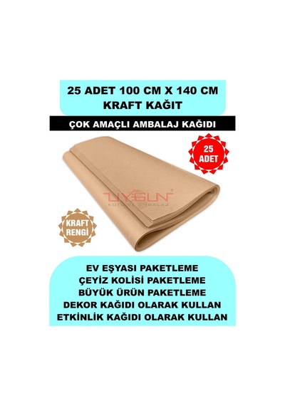 25 Adet 100cm X 140cm 100 Gr. Kraft Ambalaj Kağıdı, Çeyiz Ev Eşyası Hediye Ürün Paketleme, Çocuk Etkinlikleri