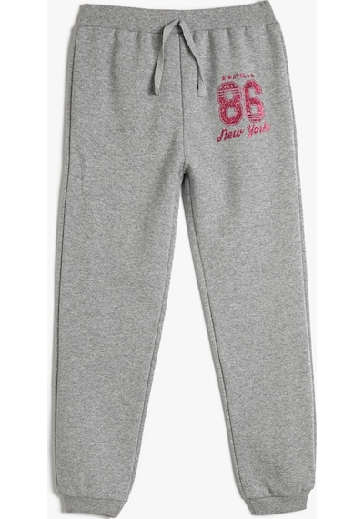 Koton Jogger Eşofman Altı Beli Bağlamalı Sim Baskı Detaylı Gri 4skg40031ak 4SKG40031AK031 Gri