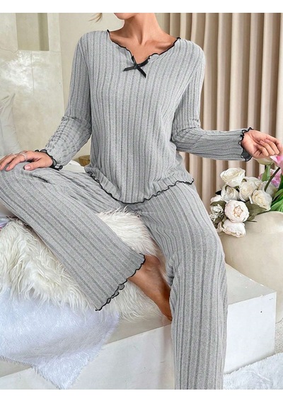 Bella Notte Gri Pamuklu Fiyonk Detaylı Pijama Takımı
