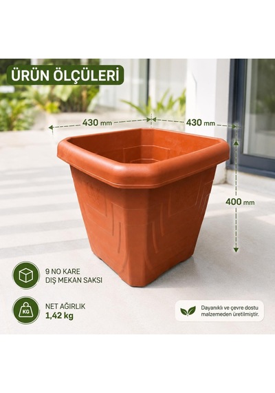 Kare Dış Mekan Saksısı 43x43x40 Cm Büyük Boy Plastik Bahçe Saks